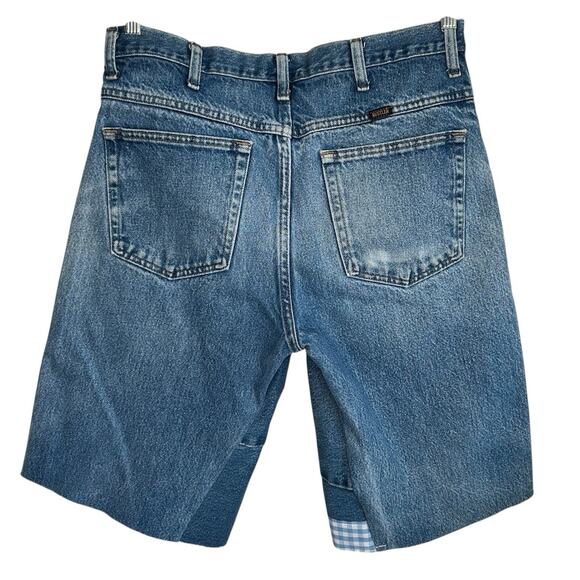 Reworked OOAK Jorts Denim Patchwork‎ Shorts Y2k Streetwear Maximalist Mens 34X13 - Picture 5 of 13